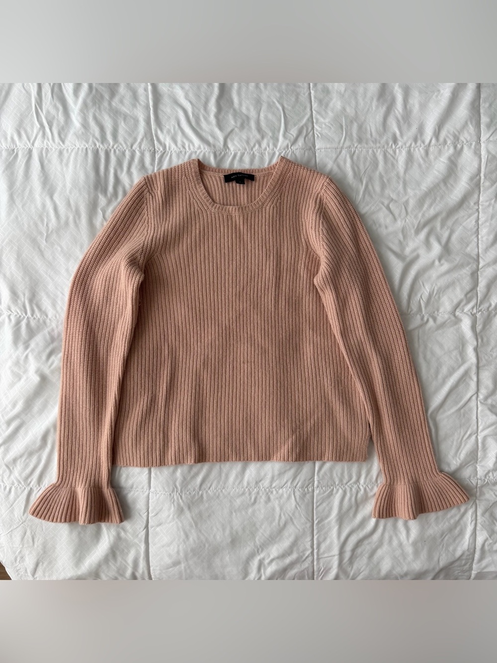 Ann Taylor Wool Cashmere Bell Sleeve Knit Sweater S Blush Pink Quiet Luxury